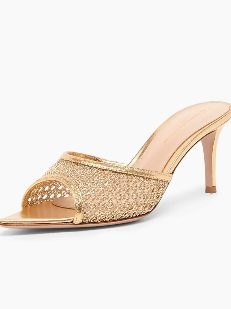 Gianvito Rossi Dorotea Metallic Leather-Trimmed Mules Size 37.5